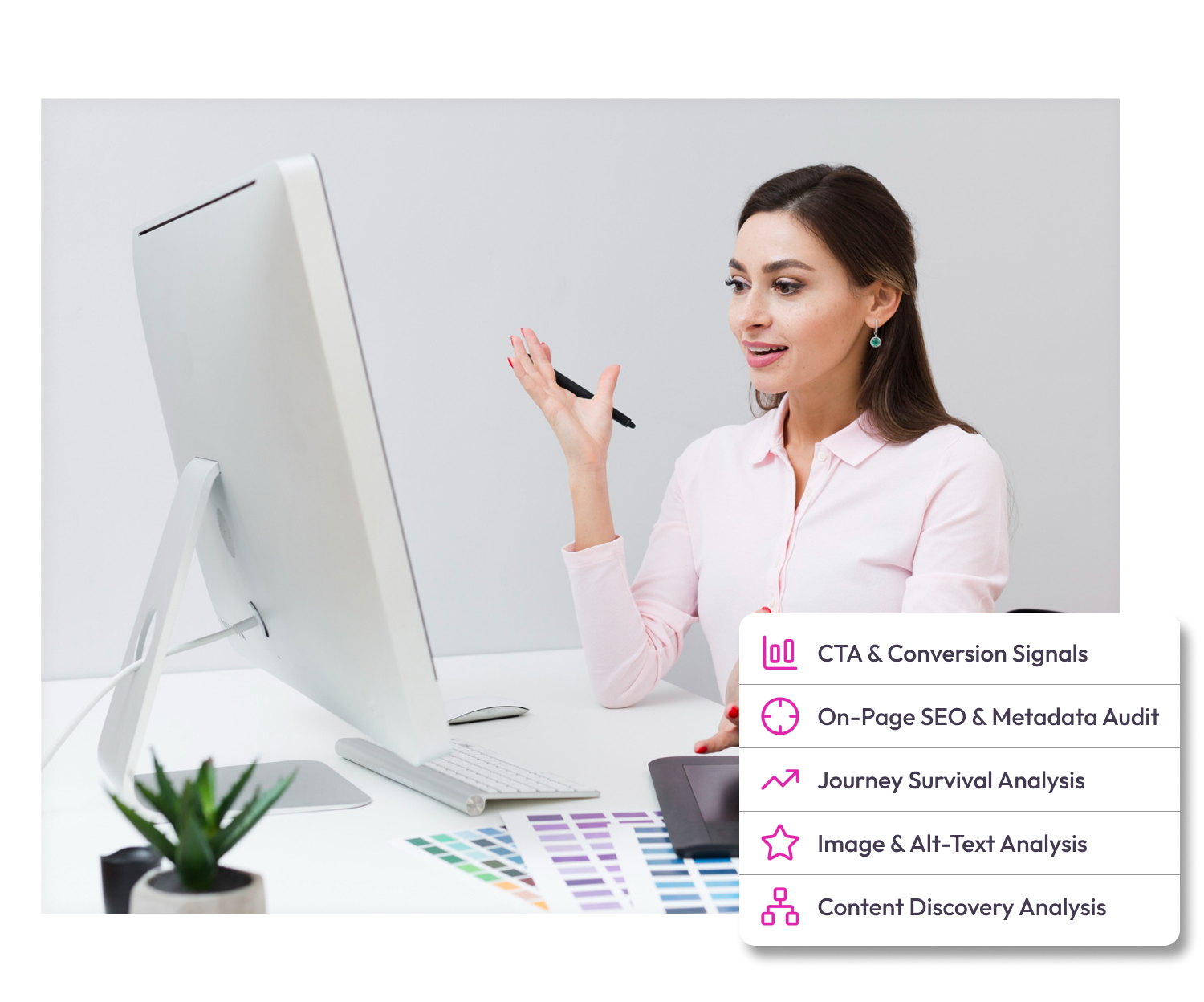 Web marketer workflow showing audits, campaigns, search, and lead capture signals.